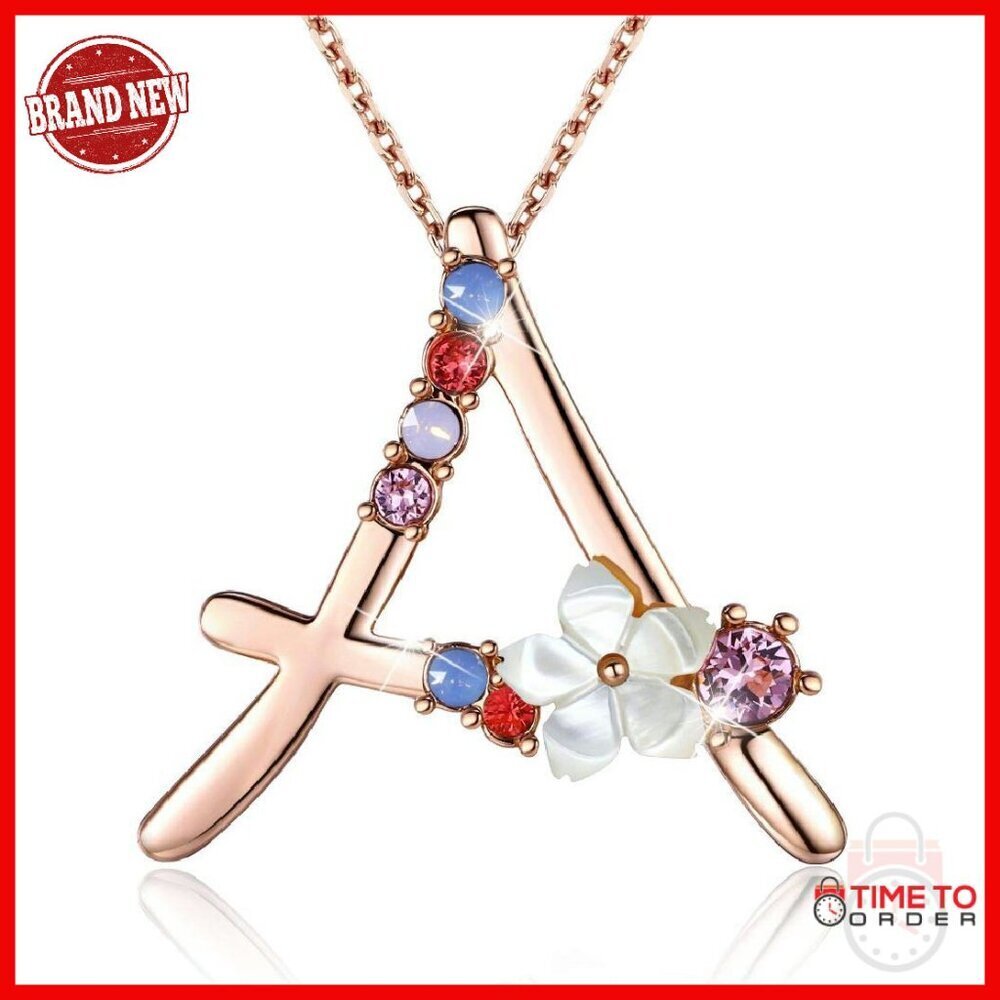 Austrian Crystal Initial Necklace Rose Gold Plated Adjustable Chain